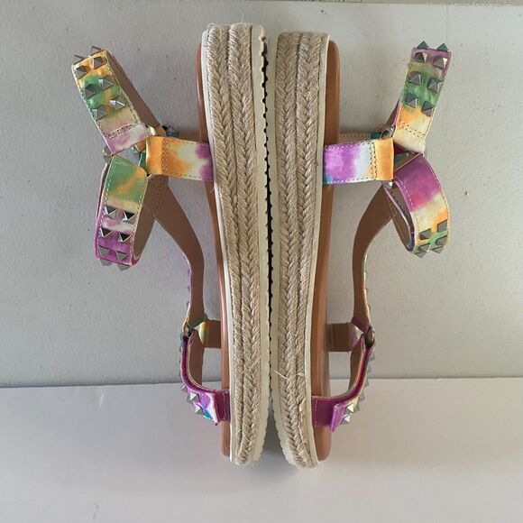 New Gianni Bini Rainbow Studded Platform Espadrille Sandals Ankle Straps Size 9M - Picture 9 of 14